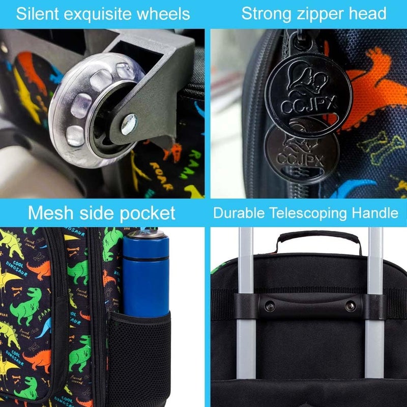 FTJCF Store 2Pcs Dinosaur Suitcase for Boys, 18" Kids Carry on Luggage with Wheels, Cool Travel Rolling Set with 12" Toddler Backpack(Black) - Image 5
